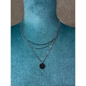 Universal Thread Layered Silver Tone Necklace Blue Beaded Coin Pendant